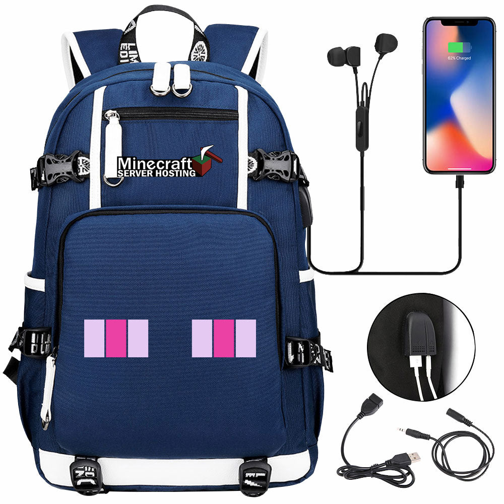Minecraft USB Charging Backpack School NoteBook Laptop Travel Bags