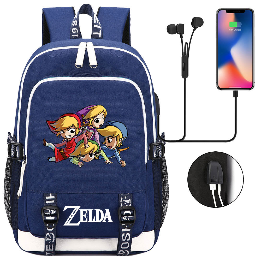Zelda USB Charging Backpack School Note Book Laptop Travel Bags