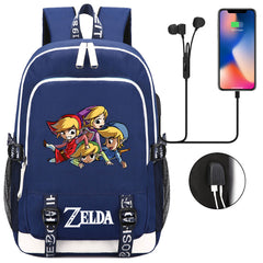 Zelda USB Charging Backpack School Note Book Laptop Travel Bags