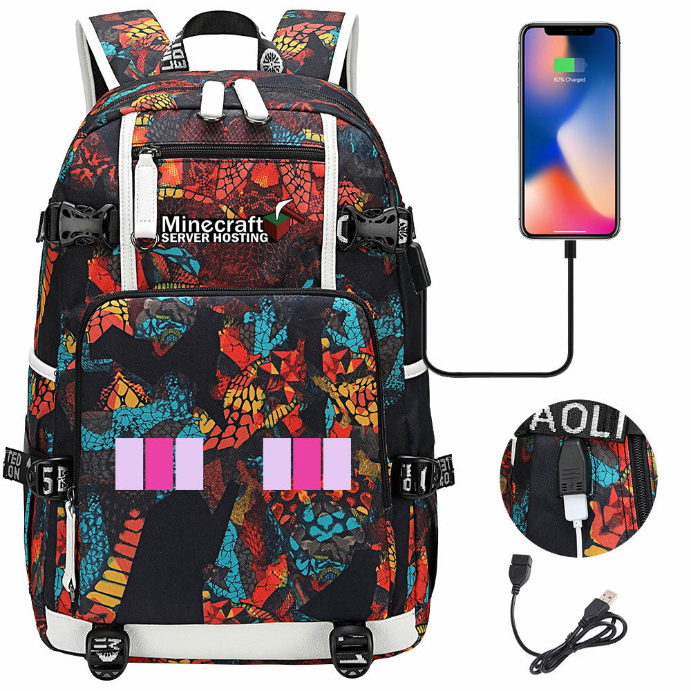 Minecraft USB Charging Backpack School NoteBook Laptop Travel Bags