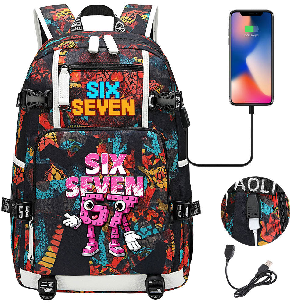 Steal a Brainrot 67 USB Charging Backpack School NoteBook Laptop Travel Bags
