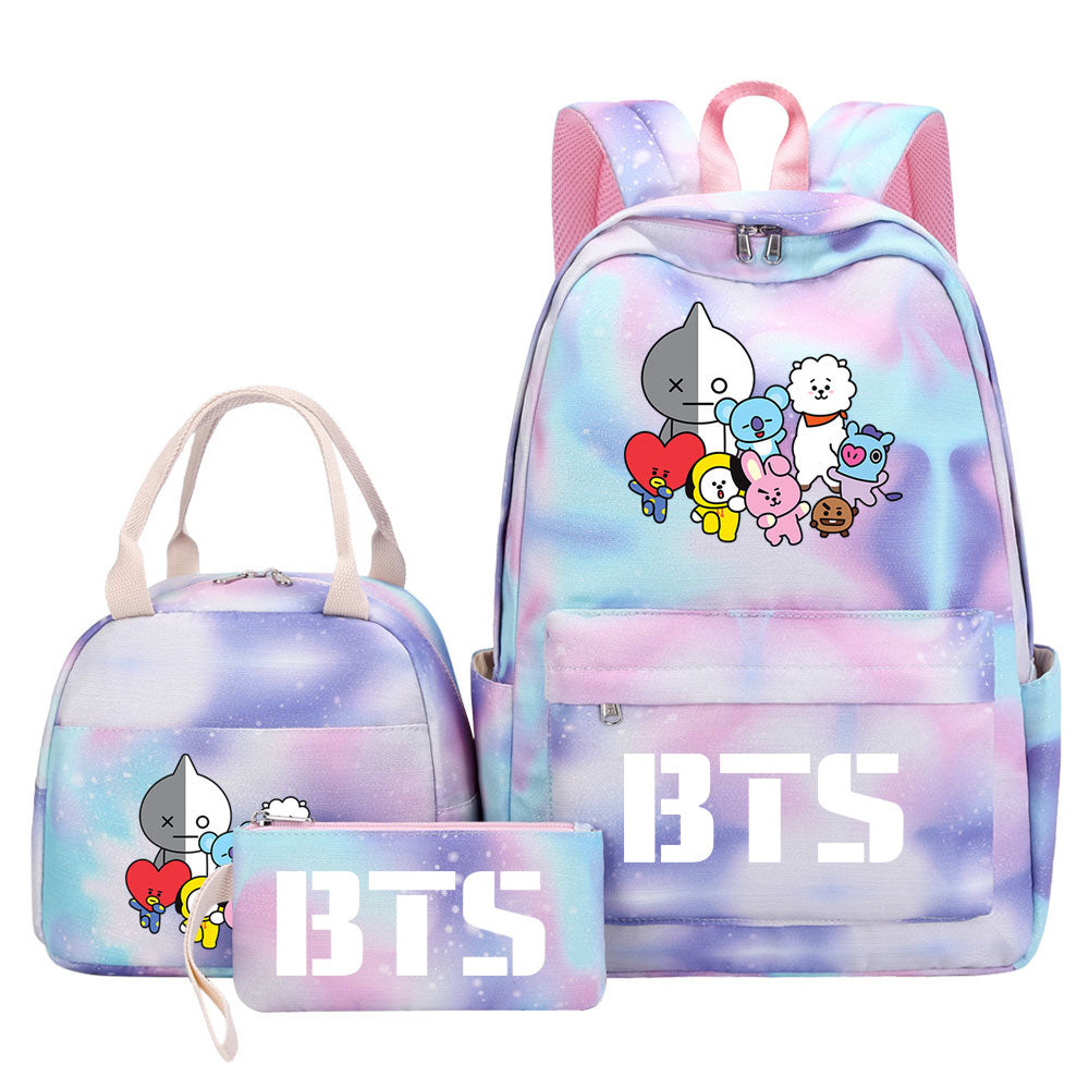BTS Pink Starry Sky SchoolBag Backpack Lunch Box Bag Book Pencil Bags 3pcs Set