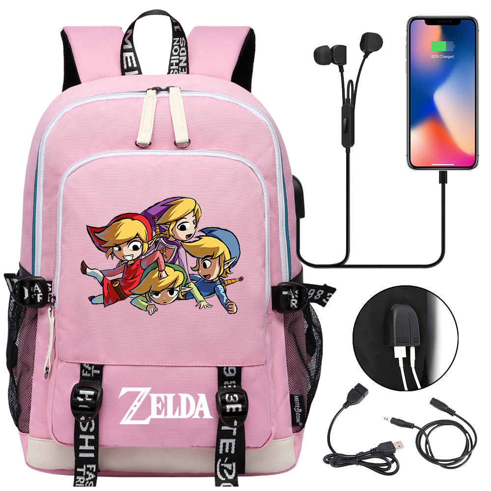 Zelda USB Charging Backpack School Note Book Laptop Travel Bags