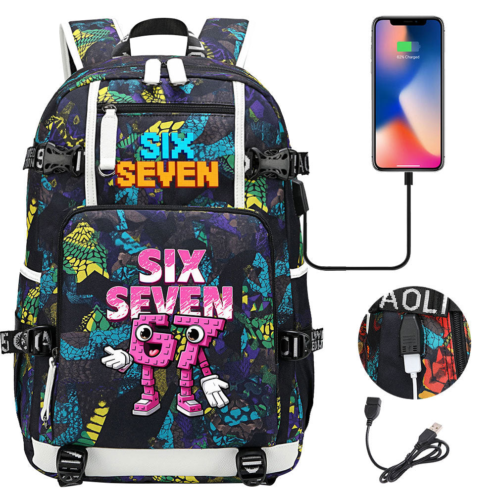 Steal a Brainrot 67 USB Charging Backpack School NoteBook Laptop Travel Bags