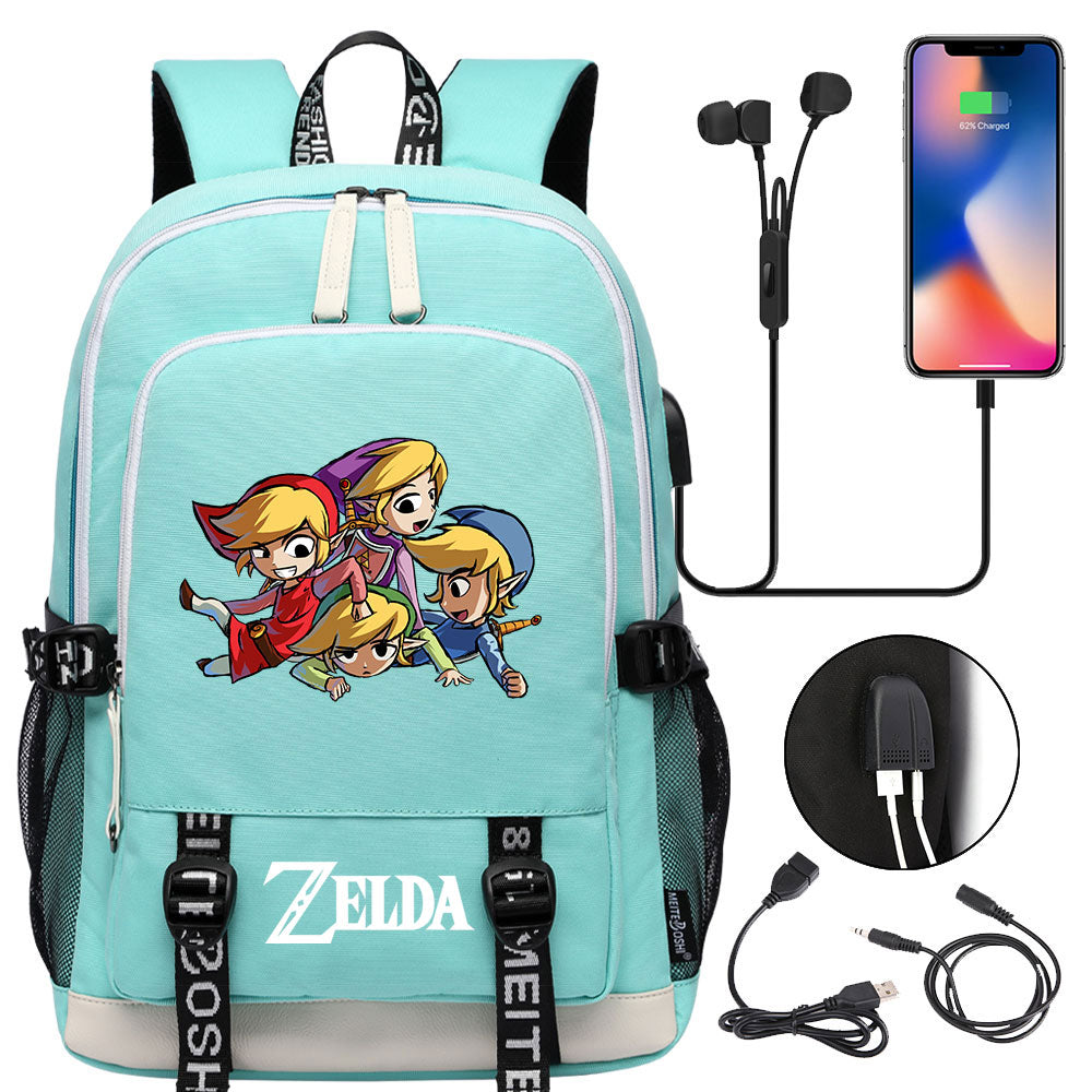 Zelda USB Charging Backpack School Note Book Laptop Travel Bags