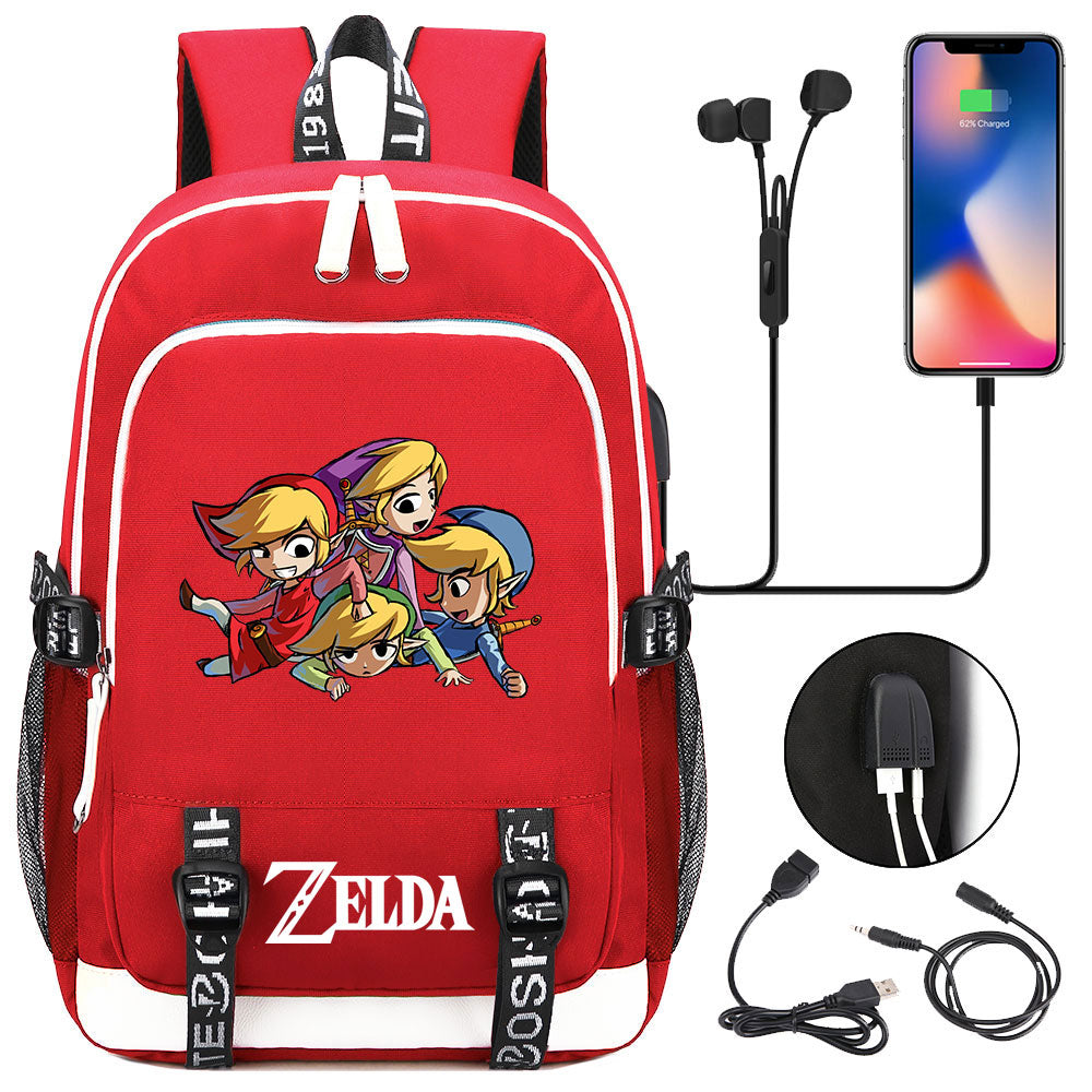Zelda USB Charging Backpack School Note Book Laptop Travel Bags
