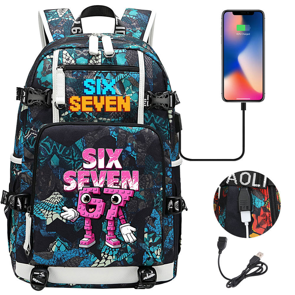 Steal a Brainrot 67 USB Charging Backpack School NoteBook Laptop Travel Bags