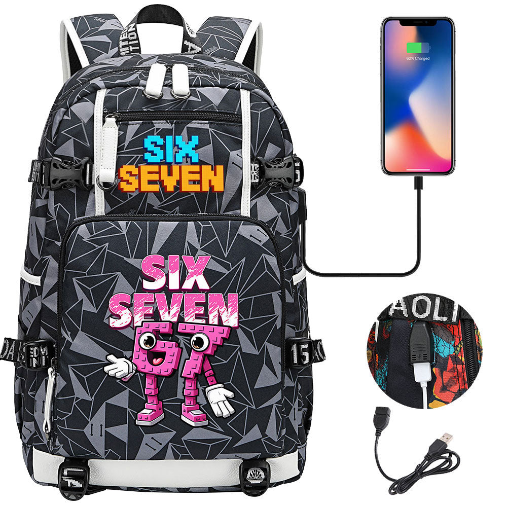 Steal a Brainrot 67 USB Charging Backpack School NoteBook Laptop Travel Bags