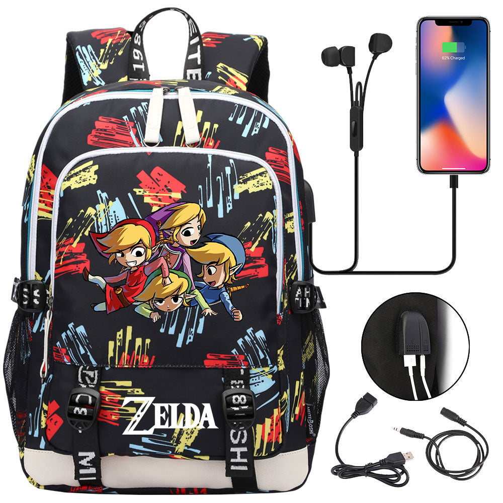 Zelda USB Charging Backpack School Note Book Laptop Travel Bags