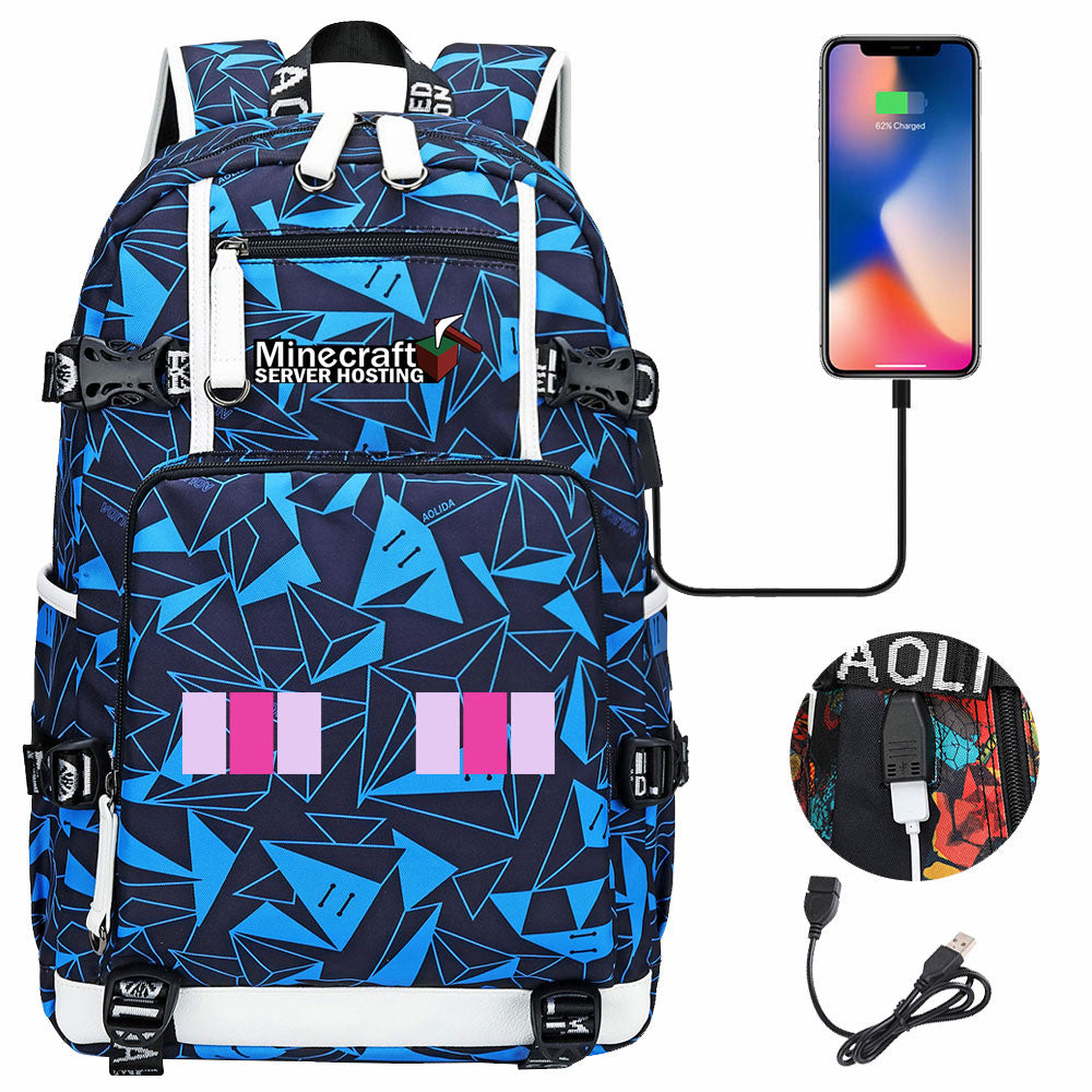 Minecraft USB Charging Backpack School NoteBook Laptop Travel Bags
