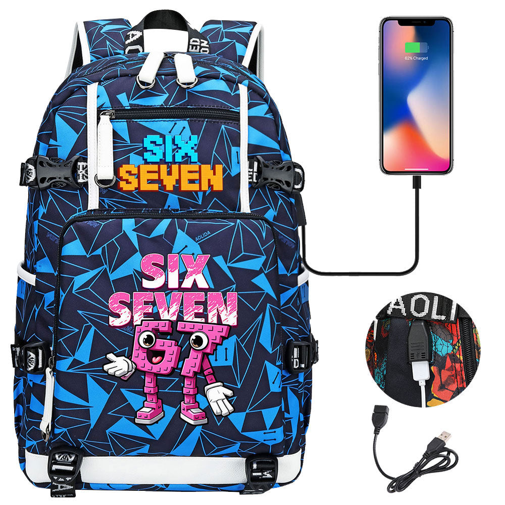 Steal a Brainrot 67 USB Charging Backpack School NoteBook Laptop Travel Bags