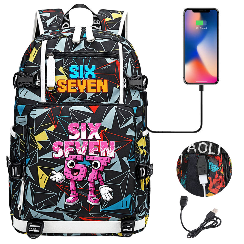 Steal a Brainrot 67 USB Charging Backpack School NoteBook Laptop Travel Bags