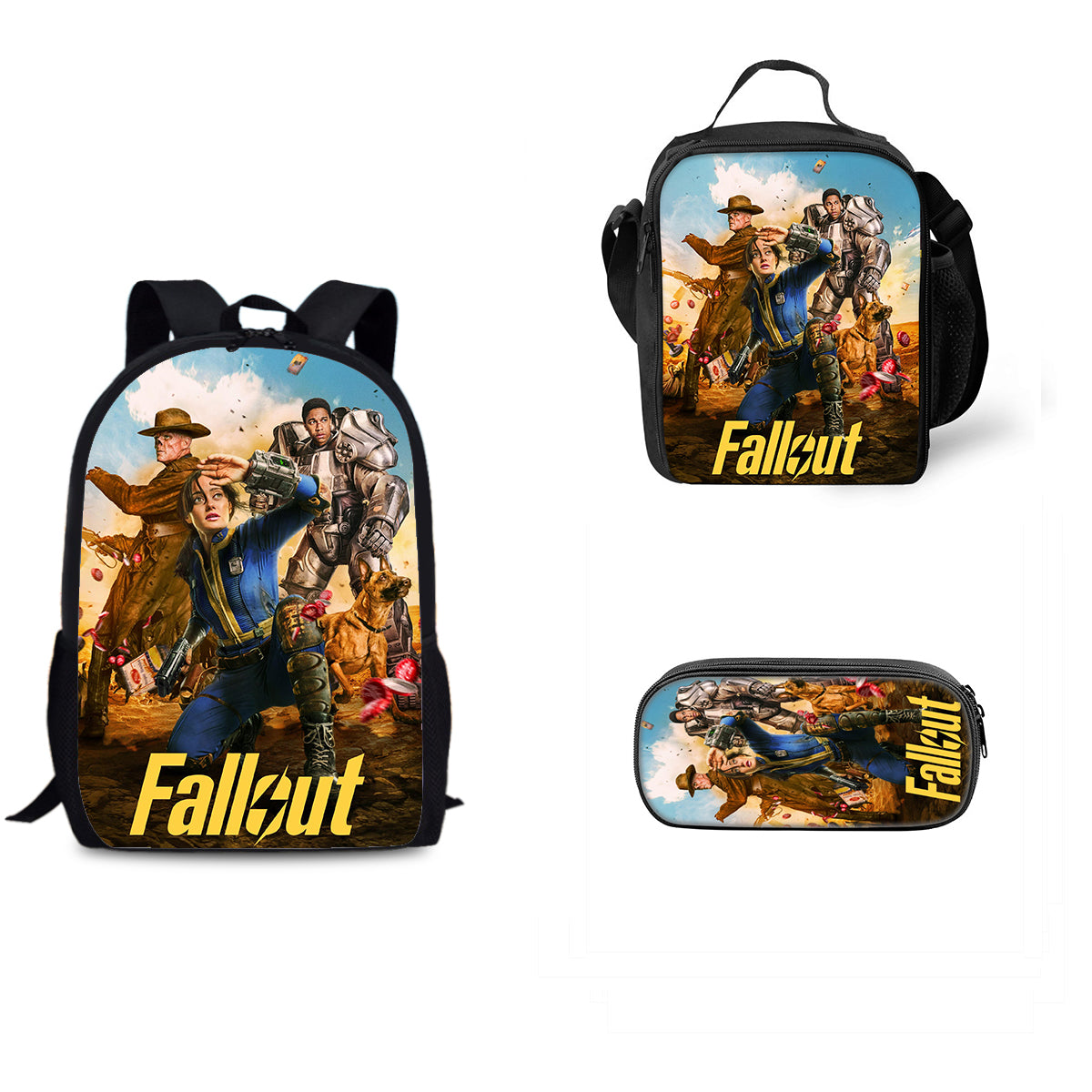 Fallout Schoolbag Backpack Lunch Bag Pencil Case 3pcs Set Gift for Kids Students