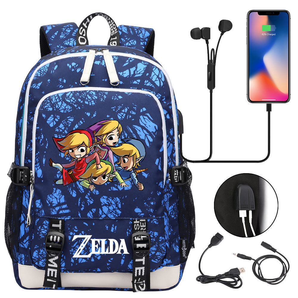 Zelda USB Charging Backpack School Note Book Laptop Travel Bags