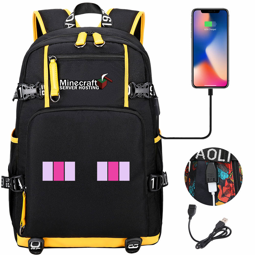 Minecraft USB Charging Backpack School NoteBook Laptop Travel Bags