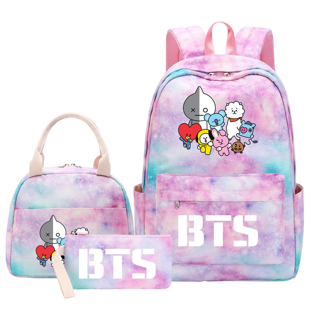 BTS Pink Starry Sky SchoolBag Backpack Lunch Box Bag Book Pencil Bags 3pcs Set