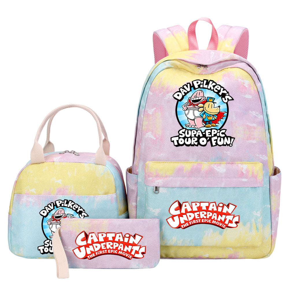 Captain Underpants Pink Starry Sky SchoolBag Backpack Lunch Box Bag Book Pencil Bags 3pcs Set