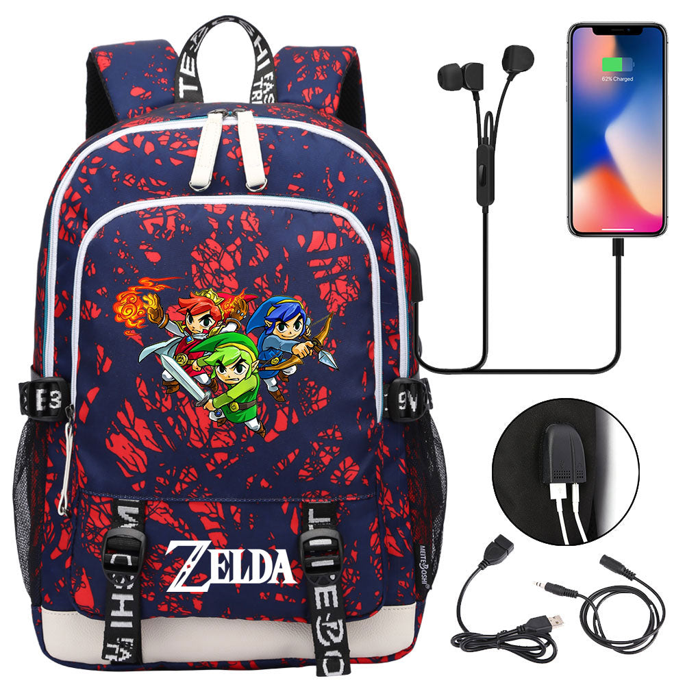 Zelda USB Charging Backpack School Note Book Laptop Travel Bags