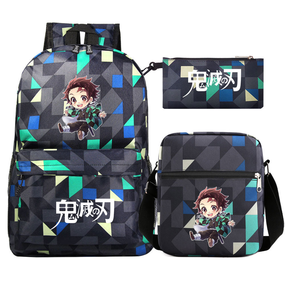 Demon Slayer Kamado Tanjiro SchoolBag Backpack Shoulder Bag Book Pencil Bags 3pcs Set