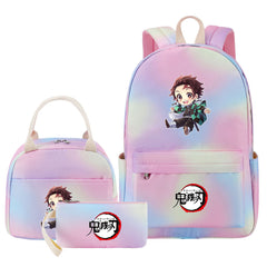 Demon Slayer Kimetsu No Yaiba Kamado Tanjiro  Pink Starry Sky SchoolBag Backpack Lunch Box Bag Book Pencil Bags 3pcs Set