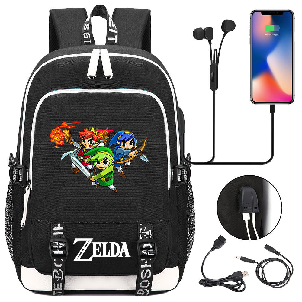 Zelda USB Charging Backpack School Note Book Laptop Travel Bags