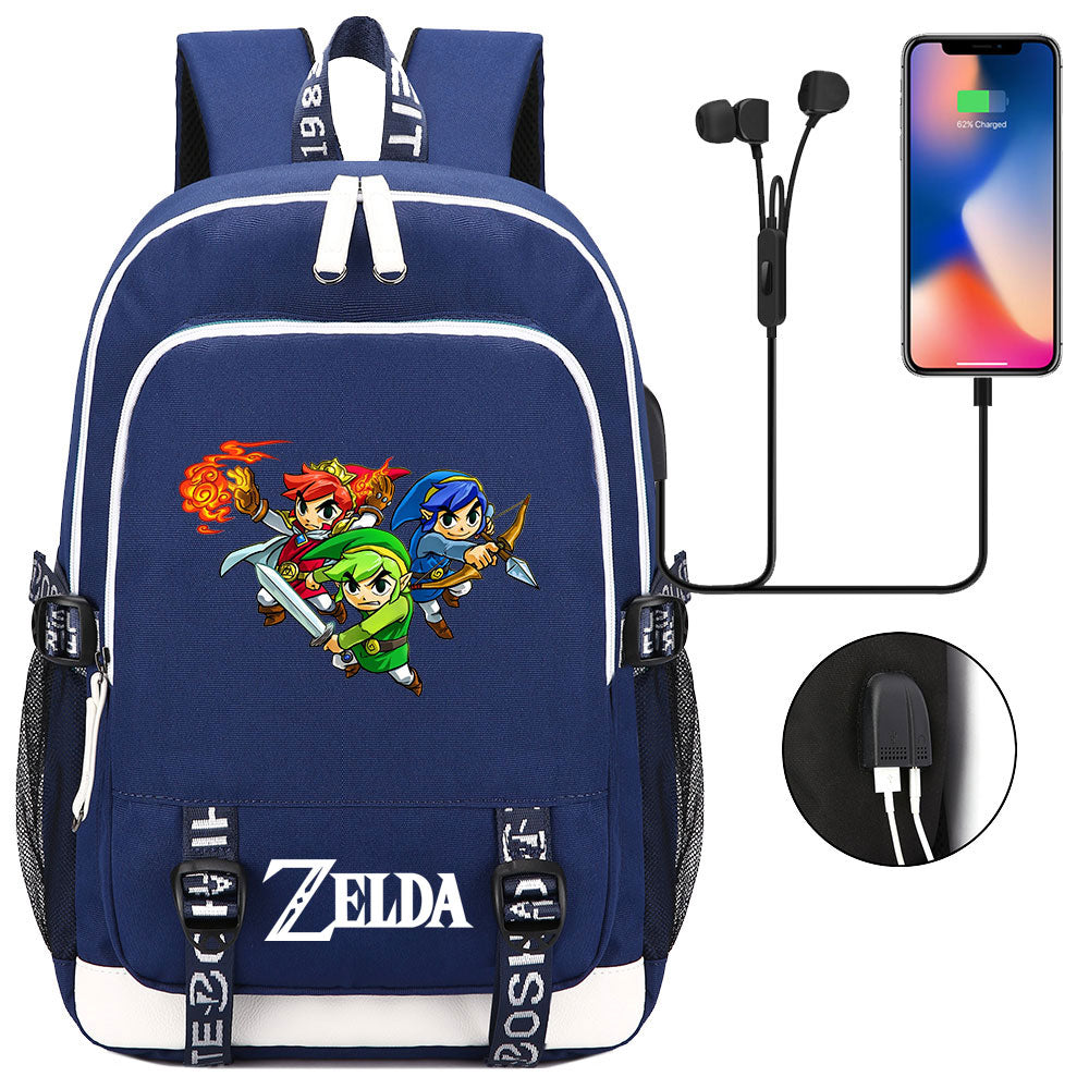 Zelda USB Charging Backpack School Note Book Laptop Travel Bags