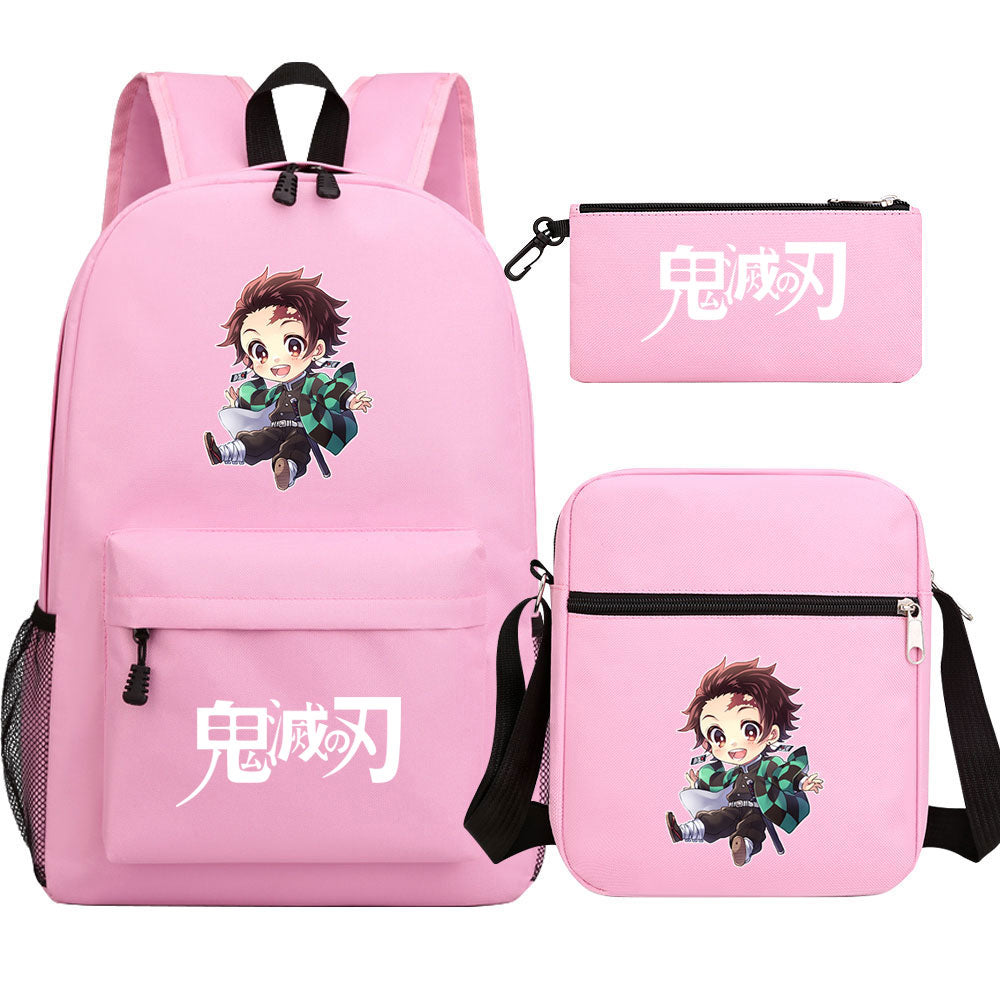 Demon Slayer Kamado Tanjiro SchoolBag Backpack Shoulder Bag Book Pencil Bags 3pcs Set