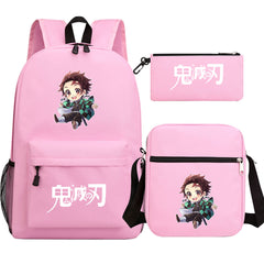 Demon Slayer Kamado Tanjiro SchoolBag Backpack Shoulder Bag Book Pencil Bags 3pcs Set