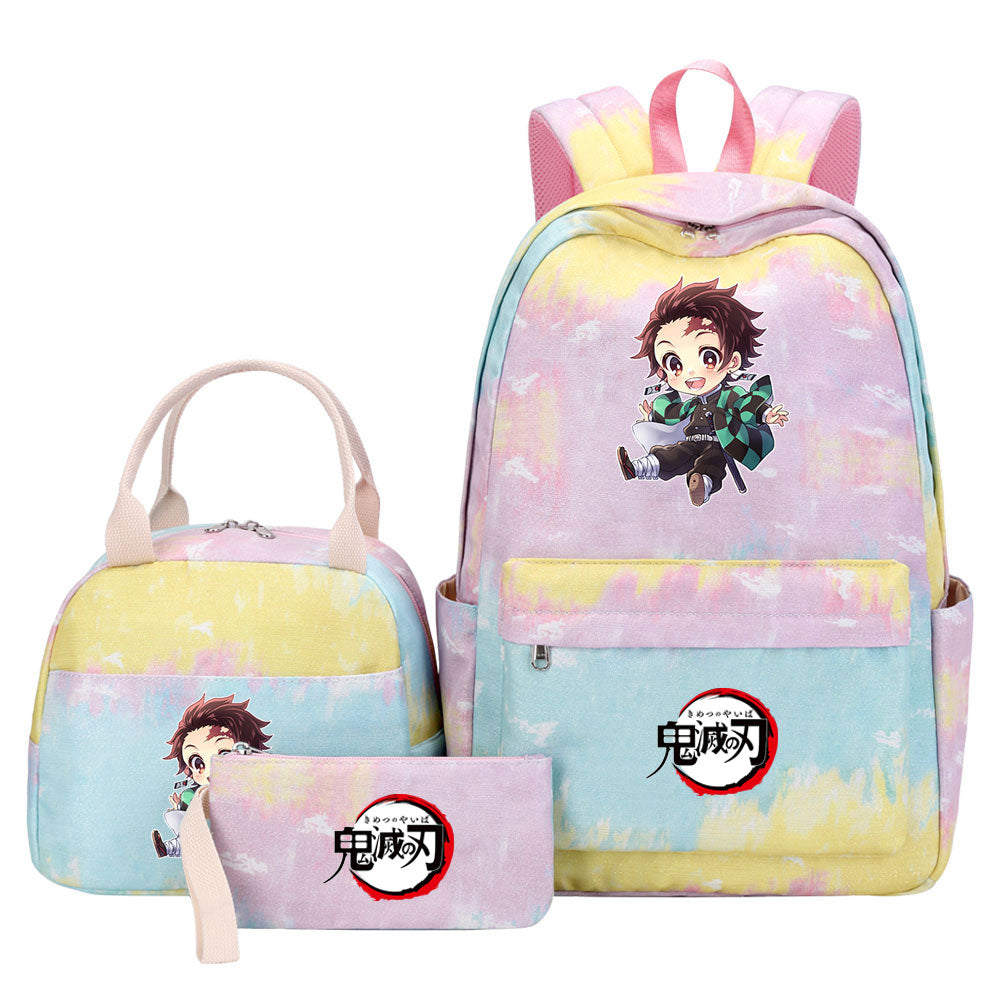 Demon Slayer Kimetsu No Yaiba Kamado Tanjiro  Pink Starry Sky SchoolBag Backpack Lunch Box Bag Book Pencil Bags 3pcs Set