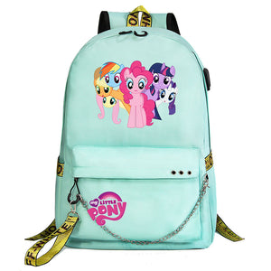 My Little Pony USB Charging Backpack Shoolbag Notebook Bag Gifts for Kids Students