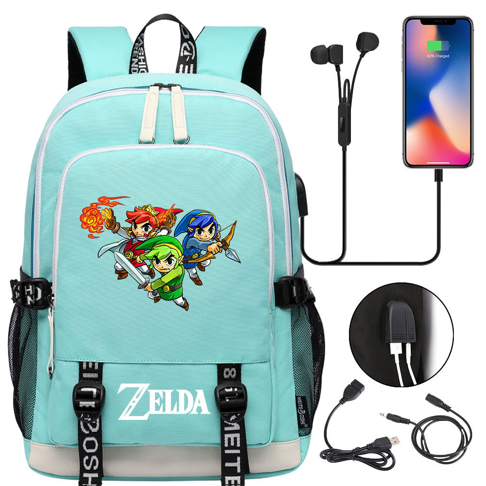 Zelda USB Charging Backpack School Note Book Laptop Travel Bags