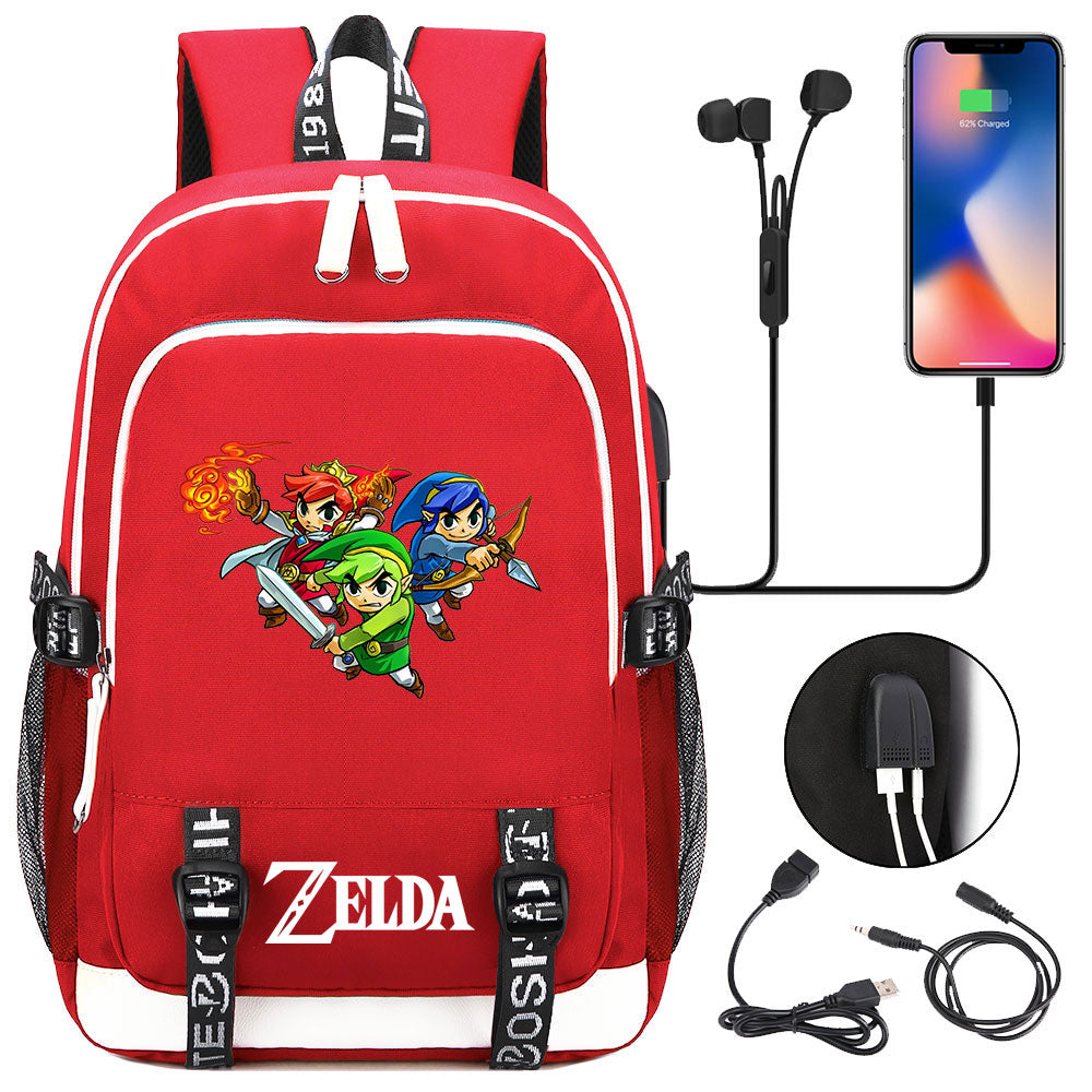 Zelda USB Charging Backpack School Note Book Laptop Travel Bags