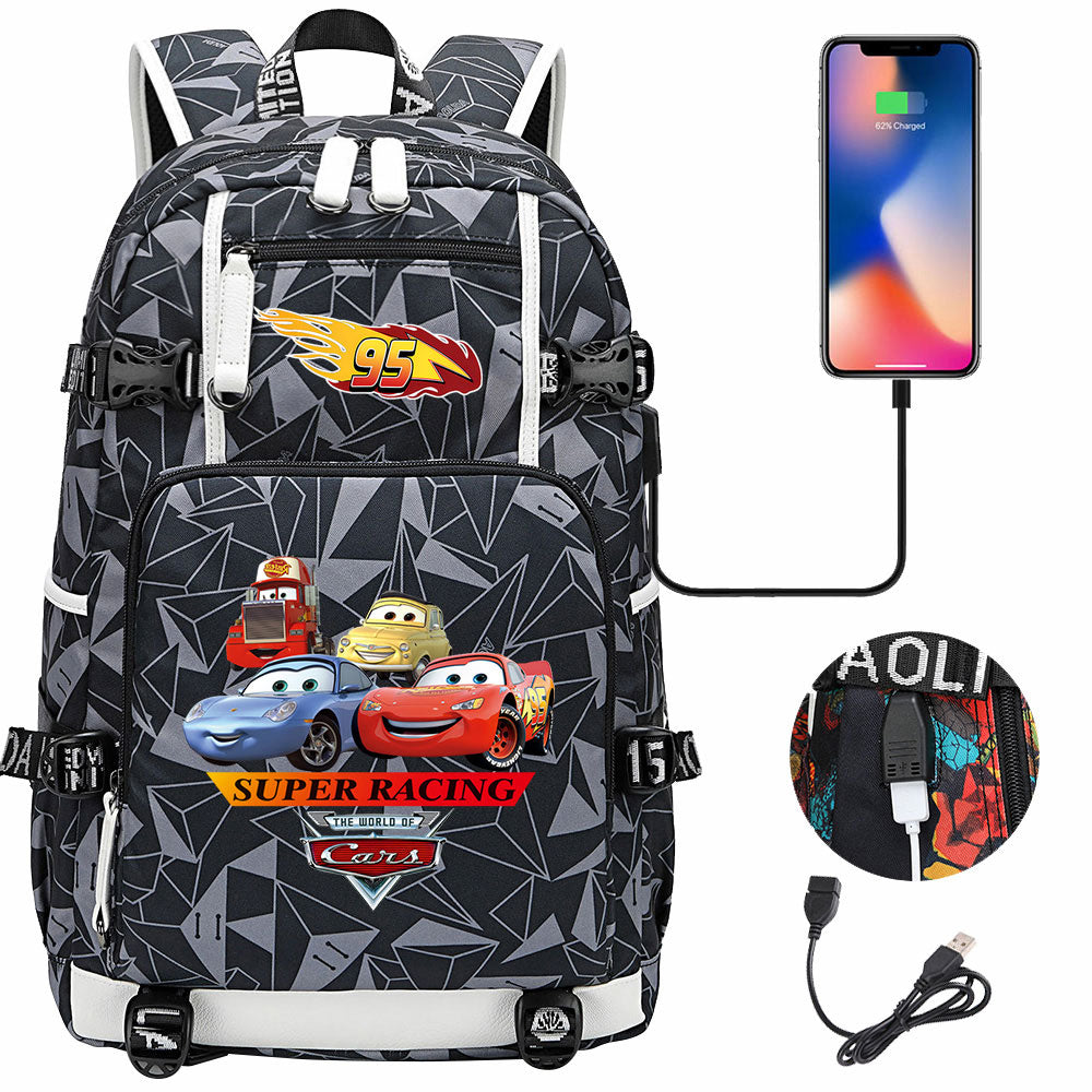 Cars Lightning USB Charging Backpack School NoteBook Laptop Travel Bags