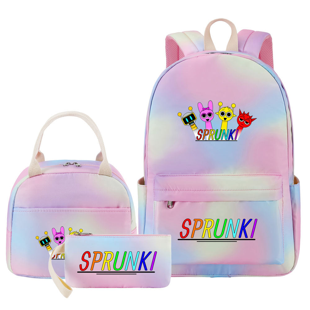 Sprunki Pink Starry Sky SchoolBag Backpack Lunch Box Bag Book Pencil Bags 3pcs Set