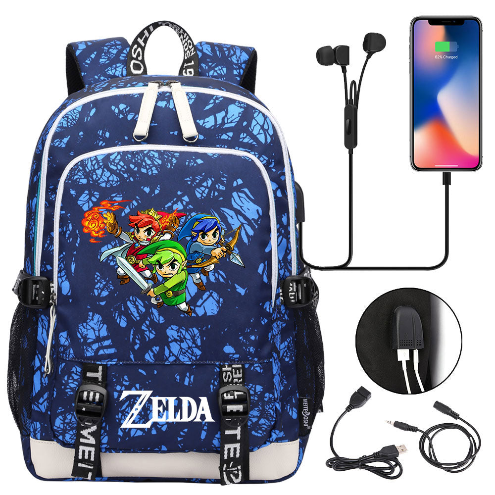 Zelda USB Charging Backpack School Note Book Laptop Travel Bags