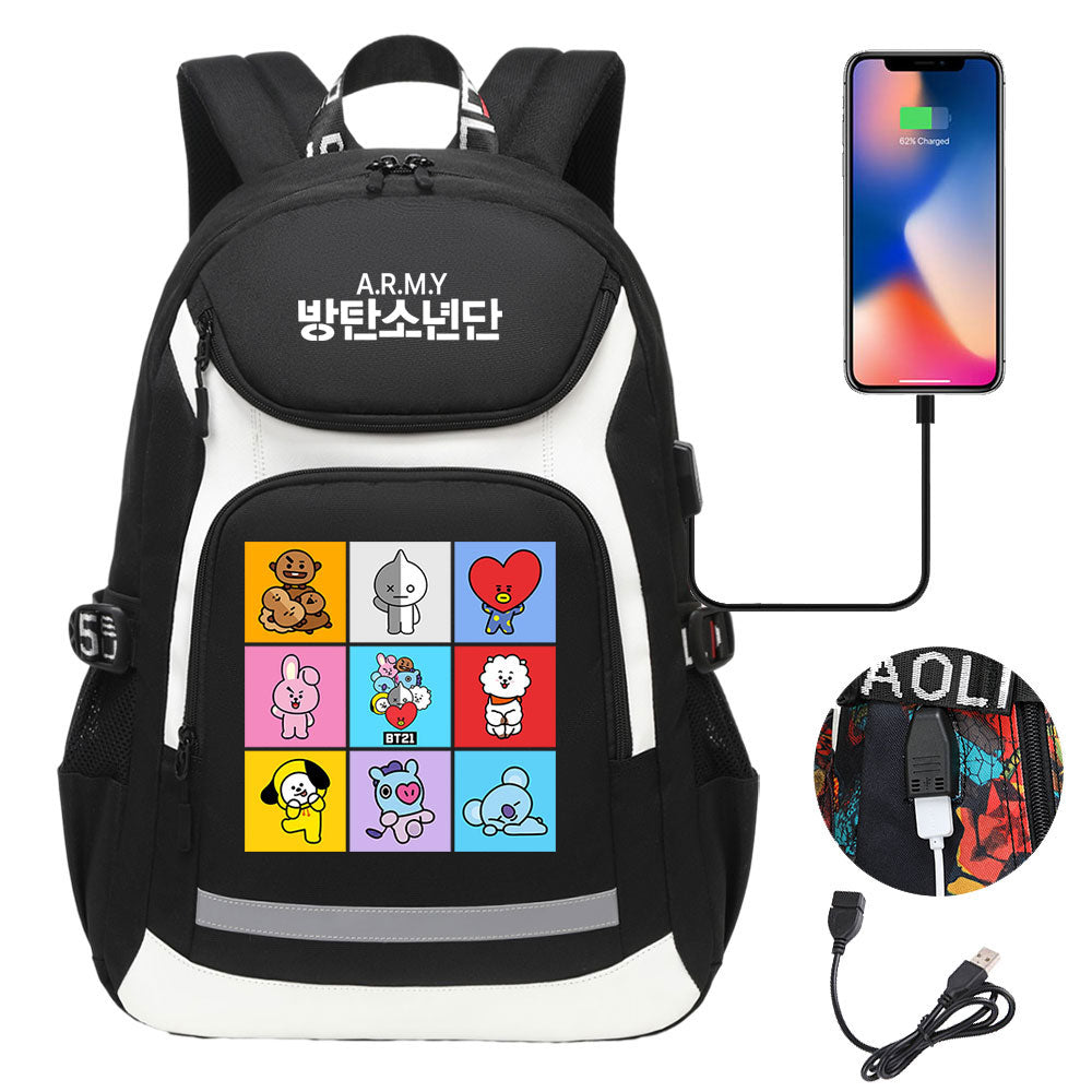 Kpop BTS USB Charging Backpack School NoteBook Laptop Travel Bags