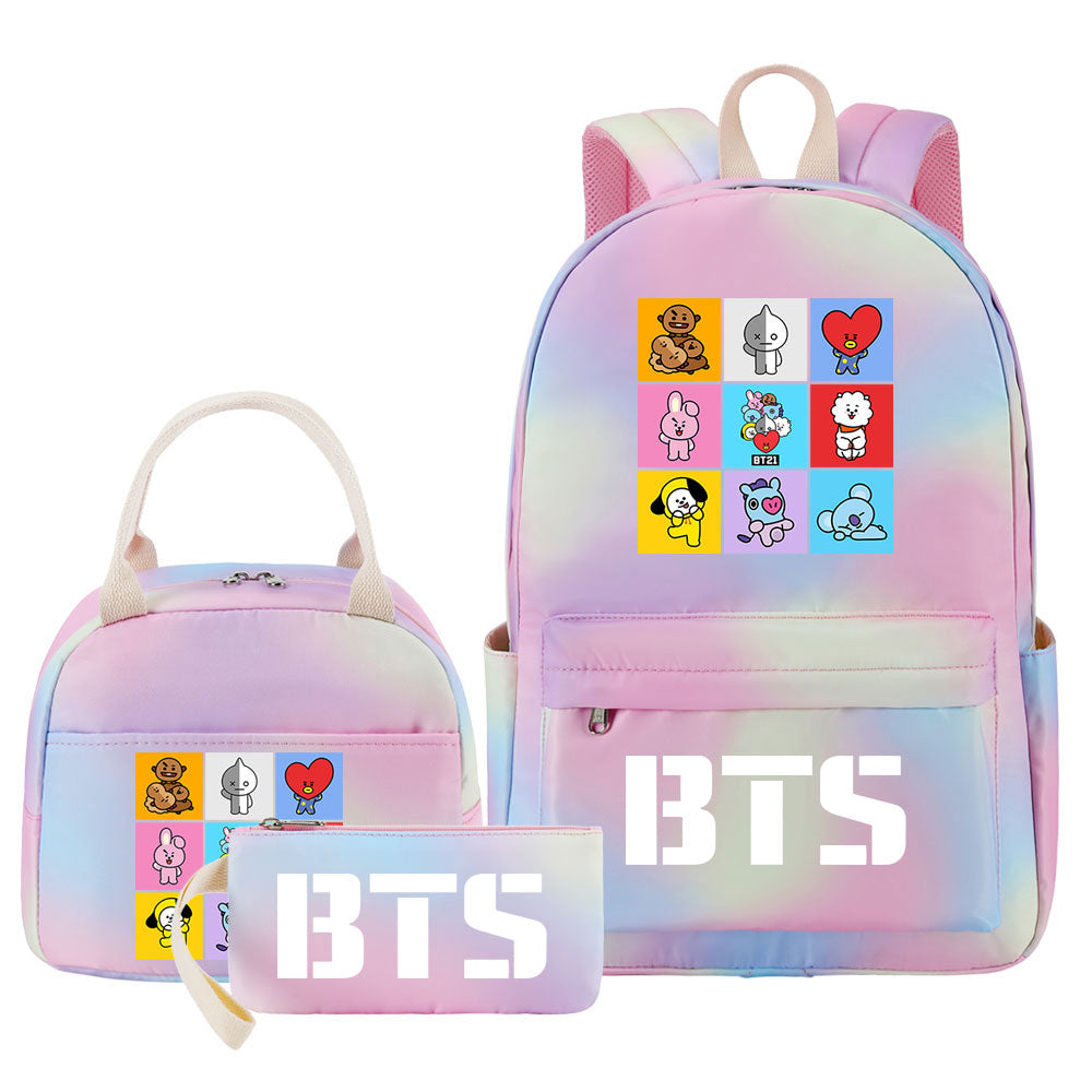 BTS Pink Starry Sky SchoolBag Backpack Lunch Box Bag Book Pencil Bags 3pcs Set