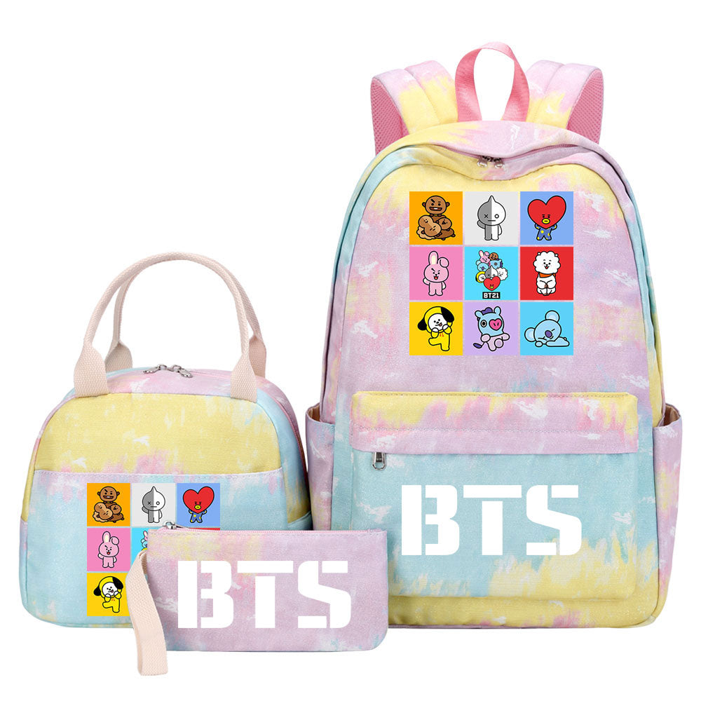 BTS Pink Starry Sky SchoolBag Backpack Lunch Box Bag Book Pencil Bags 3pcs Set