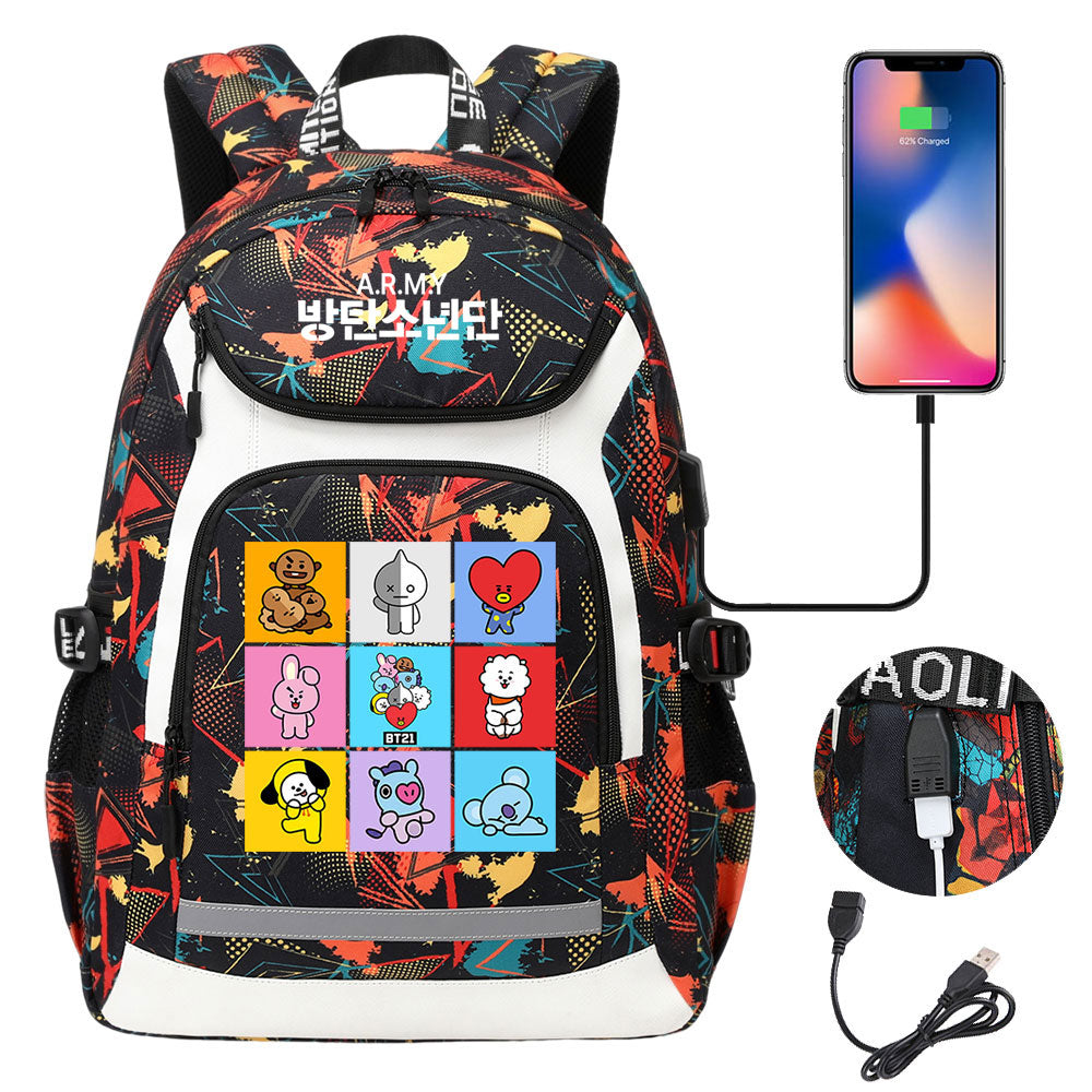 Kpop BTS USB Charging Backpack School NoteBook Laptop Travel Bags