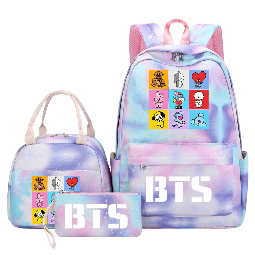 BTS Pink Starry Sky SchoolBag Backpack Lunch Box Bag Book Pencil Bags 3pcs Set