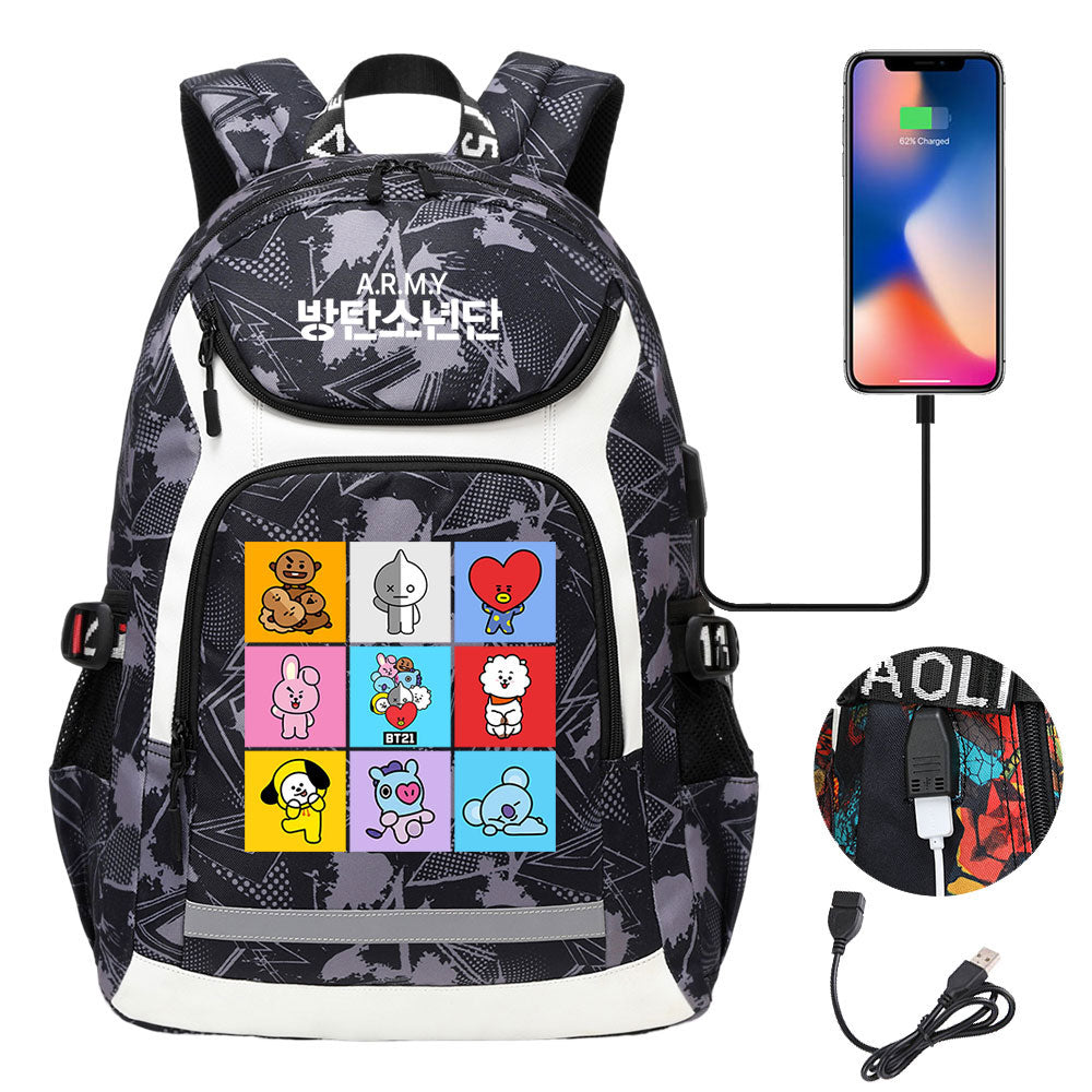 Kpop BTS USB Charging Backpack School NoteBook Laptop Travel Bags