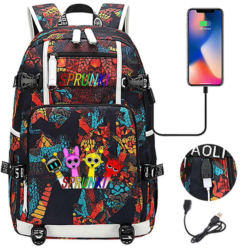 Sprunki USB Charging Backpack School NoteBook Laptop Travel Bags