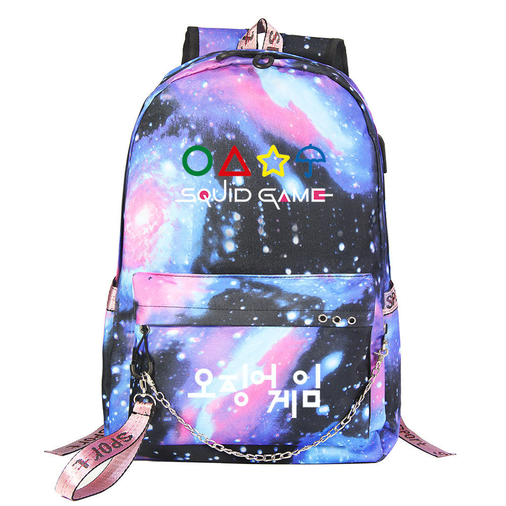 Squid Game USB Charging Backpack Shoolbag Notebook Bag Gifts for Kids Students