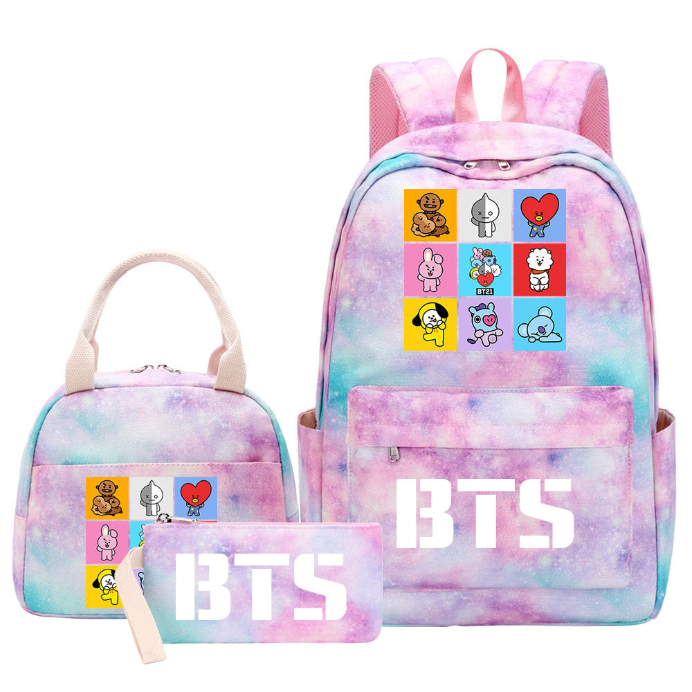 BTS Pink Starry Sky SchoolBag Backpack Lunch Box Bag Book Pencil Bags 3pcs Set