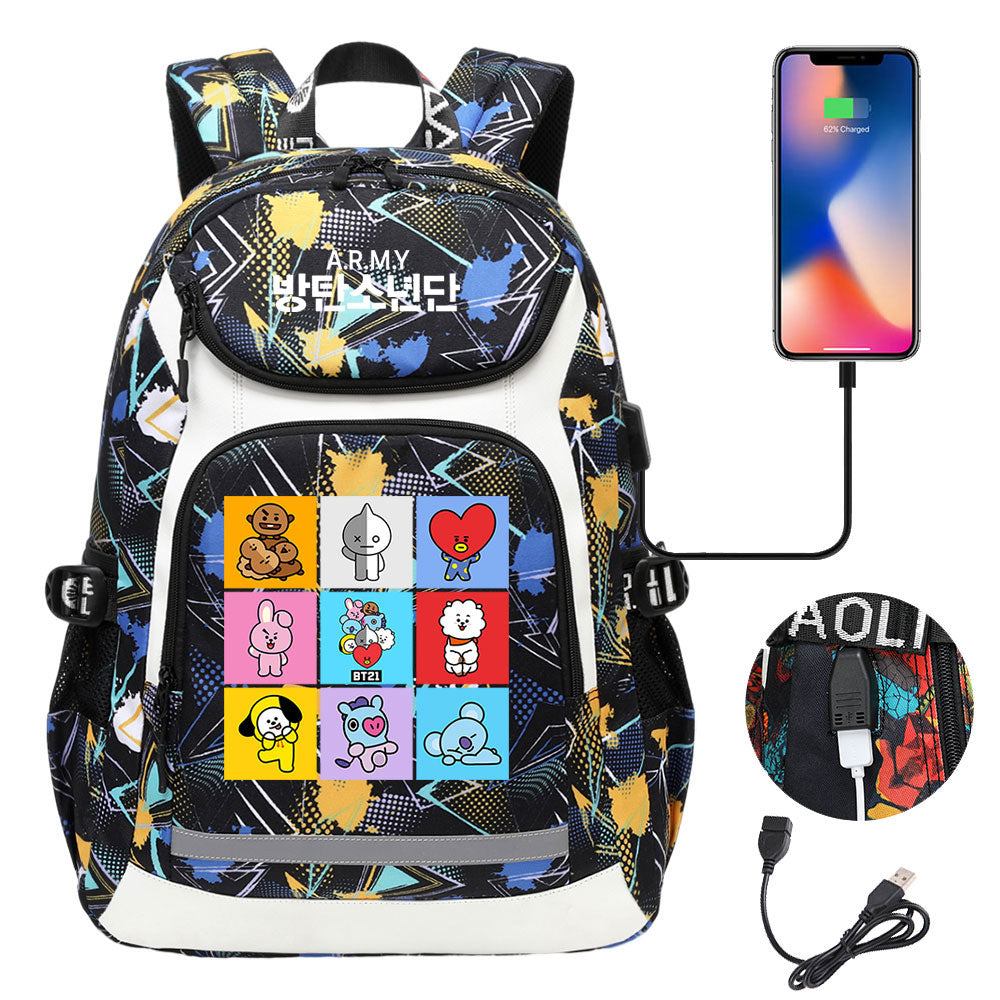 Kpop BTS USB Charging Backpack School NoteBook Laptop Travel Bags