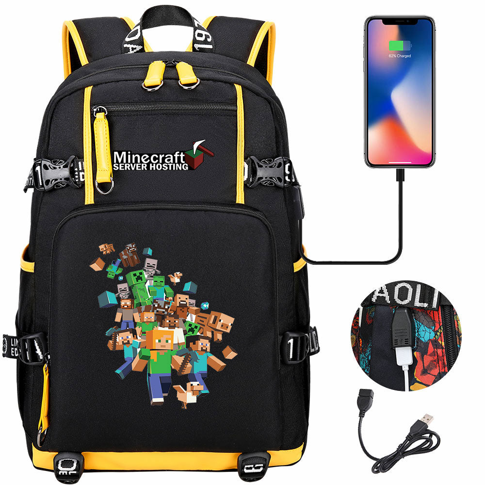 Minecraft USB Charging Backpack School NoteBook Laptop Travel Bags