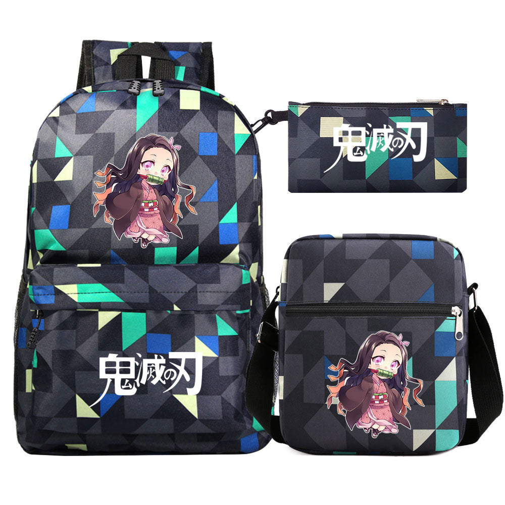 Demon Slayer Kamado Nezuko SchoolBag Backpack Shoulder Bag Book Pencil Bags 3pcs Set