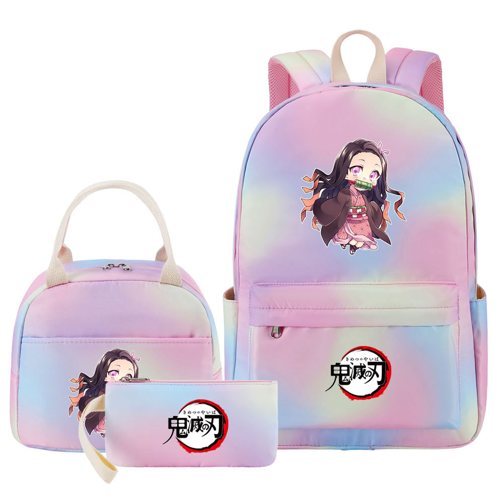 Demon Slayer Kimetsu No Yaiba Kamado Nezuko Pink Starry Sky SchoolBag Backpack Lunch Box Bag Book Pencil Bags 3pcs Set