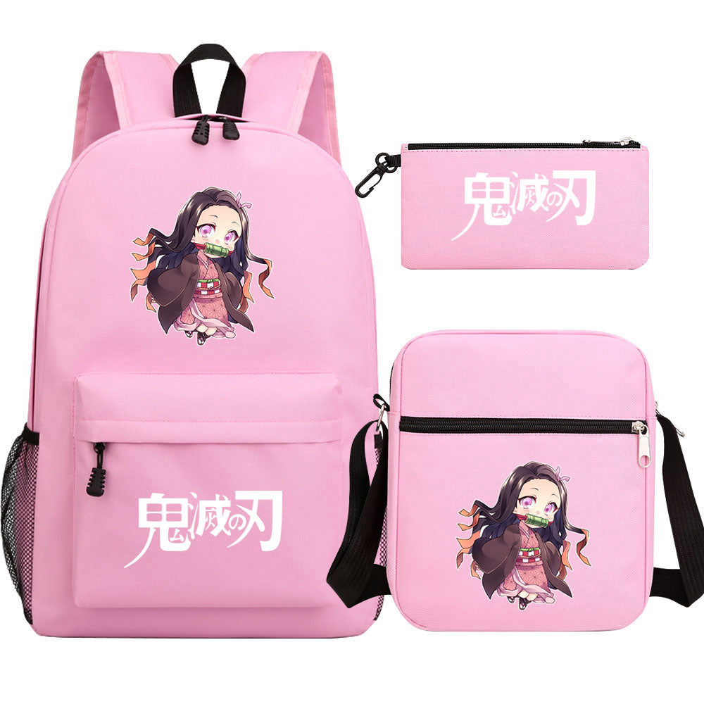 Demon Slayer Kamado Nezuko SchoolBag Backpack Shoulder Bag Book Pencil Bags 3pcs Set