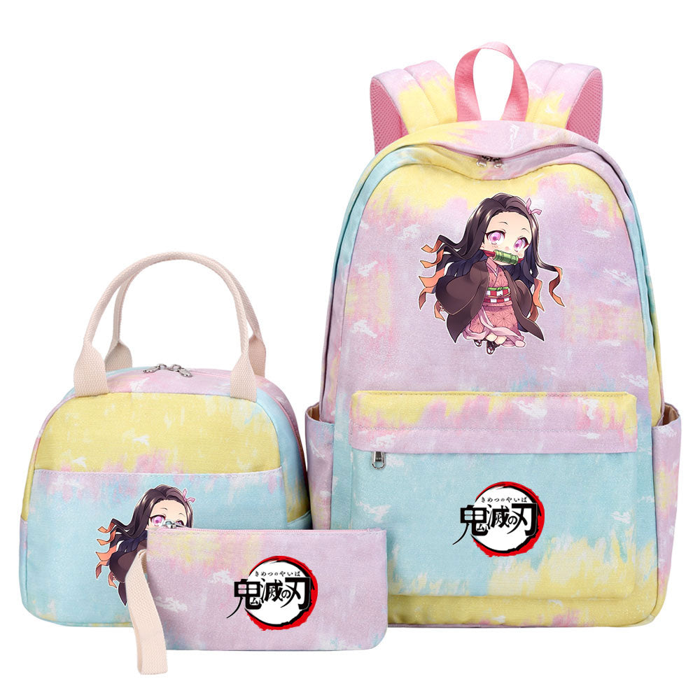 Demon Slayer Kimetsu No Yaiba Kamado Nezuko Pink Starry Sky SchoolBag Backpack Lunch Box Bag Book Pencil Bags 3pcs Set